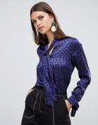 Emme Helier Leopard Print Shirt With Neck Tie - Blue