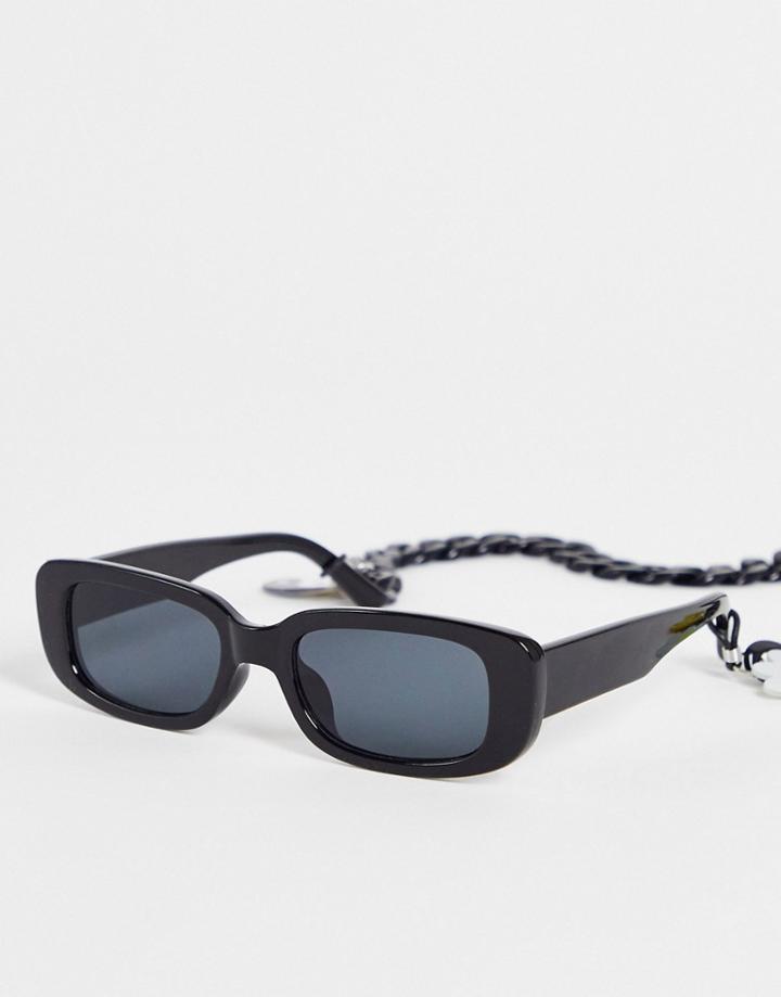Public Desire Square Sunglasses With Multi Charm Detachable Chain In Black