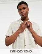 Asos Design Relaxed Short Sleeve Shirt With Natural Crochet Lace In Beige-white