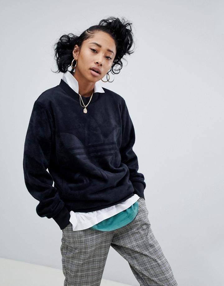 Adidas Originals Velour Oversized Sweatshirt In Black - Black