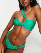 Asos Design Twist One Shoulder Bikini Top In Emerald Green
