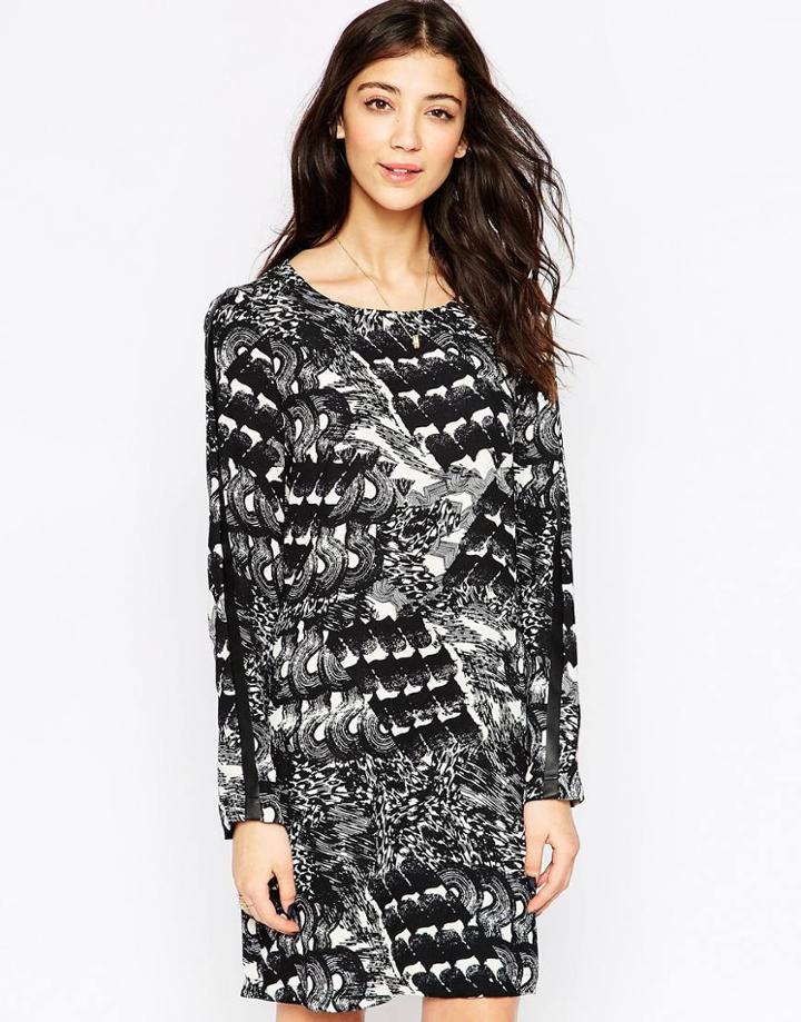 Ichi Long Sleeve Wrap Front Tunic Dress