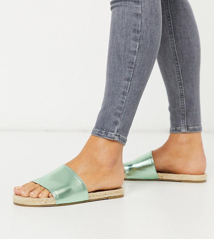 Asos Design Wide Fit Jagger Espadrille Mules In Green Metallic