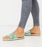Asos Design Wide Fit Jagger Espadrille Mules In Green Metallic