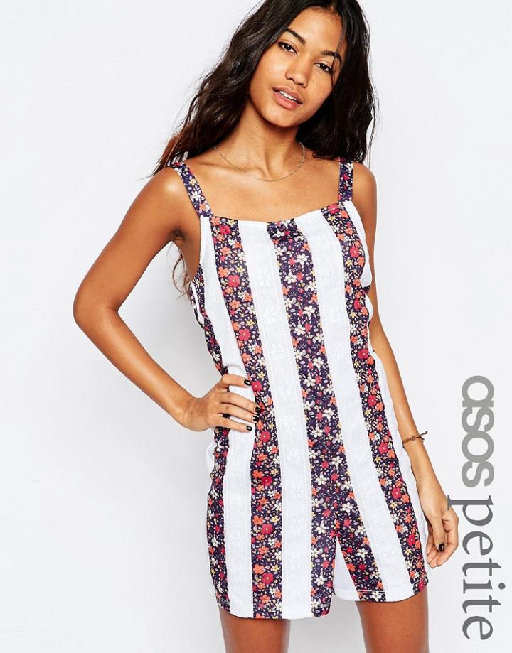Asos Petite Stripe Ditsy Lace Panel Romper - Multi