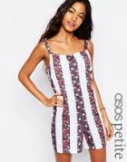 Asos Petite Stripe Ditsy Lace Panel Romper - Multi