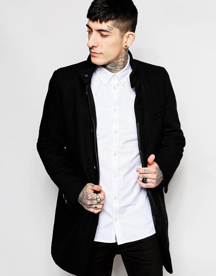 Lindbergh Coat With Funnel Neck - Black