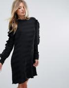 Y.a.s Ruffle Sleeve Shift Dress - Black