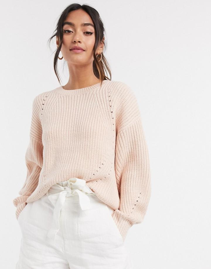 New Look Dropped Shoulder Rib Sweater In Mid Pink