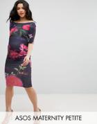 Asos Maternity Petite Bardot Dress With Half Sleeve In Oversized Floral Print - Multi