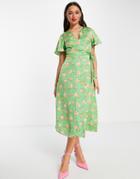 Never Fully Dressed Wrap Midi Dress In Green Fantasy Love Print