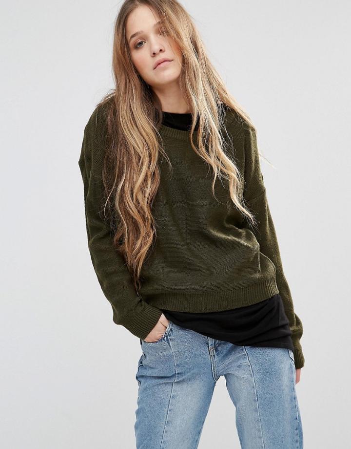 Brave Soul Round Neck Sweater - Green