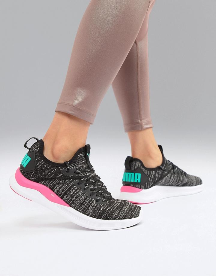 Puma Running Ignite Flash Evoknit Sneakers In Black - Black