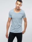 Asos Muscle Fit T-shirt With Scoop Neck And Stretch In Blue - Blue