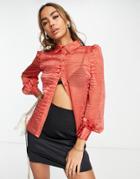 Lipsy Woven Shirt In Animal Burnout Print In Dark Coral-orange