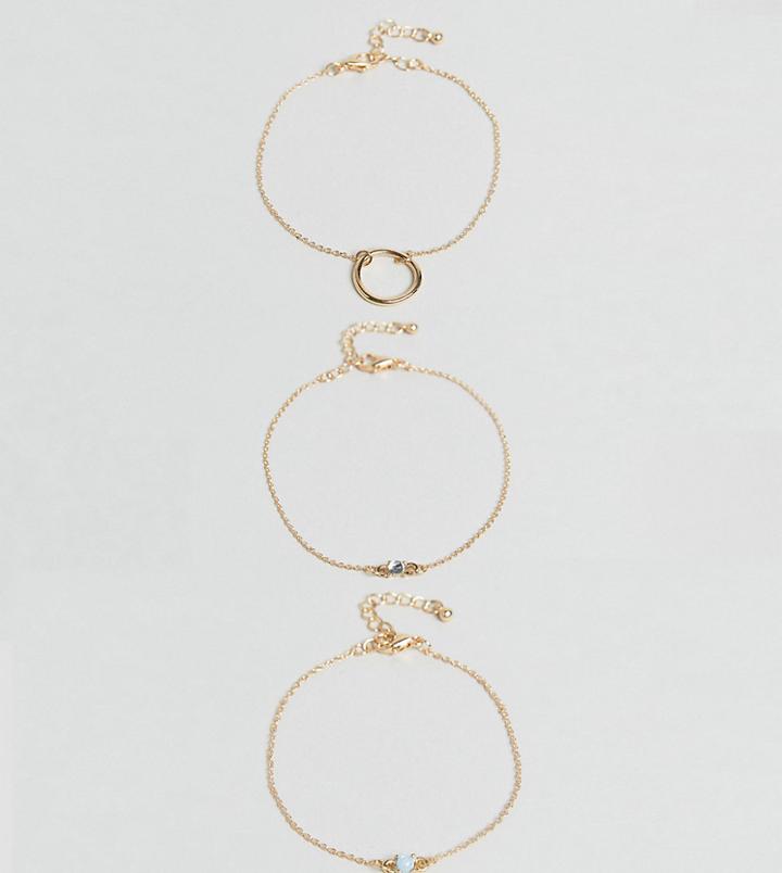 Asos Pack Of 3 Fine Open Circle And Faux Opal Stone Bracelets - Gold