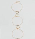 Asos Pack Of 3 Fine Open Circle And Faux Opal Stone Bracelets - Gold