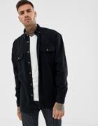Asos Design Oversized Denim Shirt In Black With Double Pockets In Black