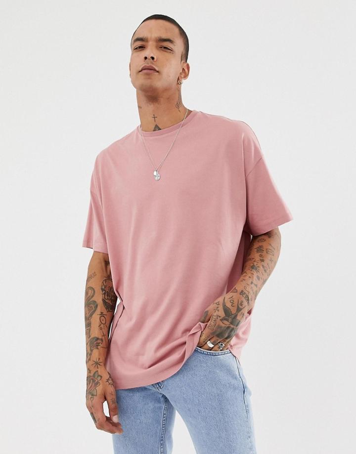 Asos Design Organic Oversized Fit T-shirt With Crew Neck In Pink - Pink