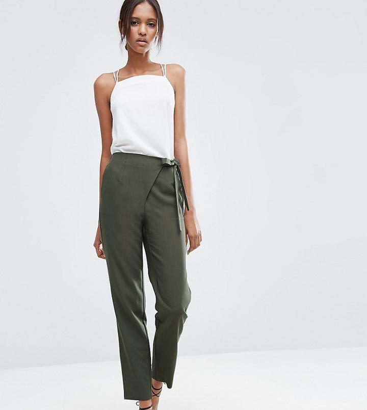 Asos Tall Woven Peg Pants With Wrap Tie - Green