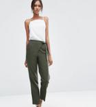 Asos Tall Woven Peg Pants With Wrap Tie - Green