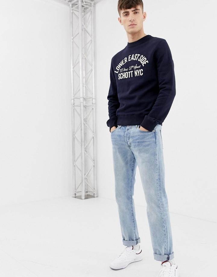 Schott Crew Neck Print Sweat - Navy