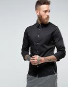 Hoxton Shirt Company Slim Smart Shirt In Stretch Poplin - Black