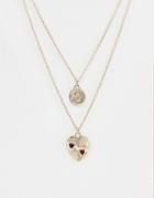 Asos Design Multirow Necklace With Vintage Style Cupid And Engraved Heart Pendants In Gold - Gold