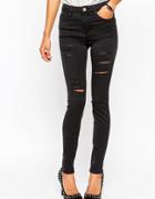 Asos Ridley Skinny Jeans In Washed Black With Extreme Thigh Rips - Washed Black