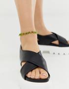 Asos Design Anklet With Green Beads - Gold