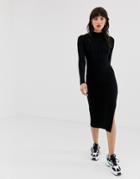 River Island Knitted Bodycon Dress With High Neck In Black
