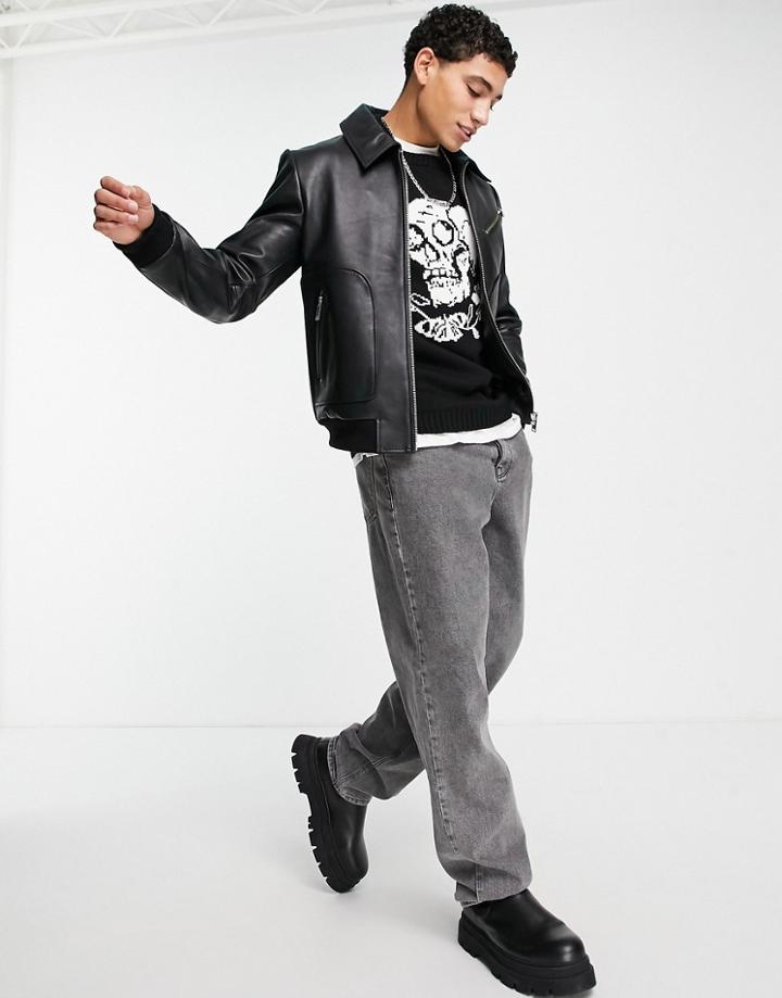 Bolongaro Trevor Judson Leather Bomber Jacket-black