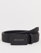 Armani Exchange Plaque Logo Leather Belt In Black