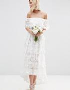 Asos Bridal 3d Floral Dip Back Midi Prom Dress - White