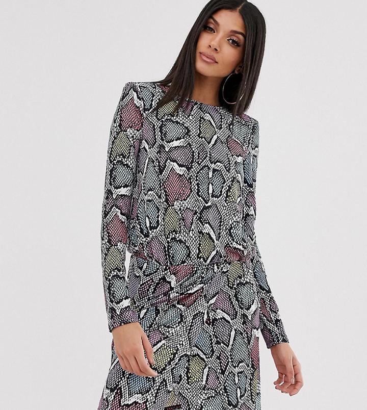 Flounce London Tall Wrap Front Midi Dress In Abstract Print-multi