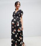 Asos Design Maternity Button Through Maxi Tea Dress In Floral Jacquard - Multi