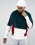 Asos Oversized Velour Cut & Sew Sweatshirt In Green - Black