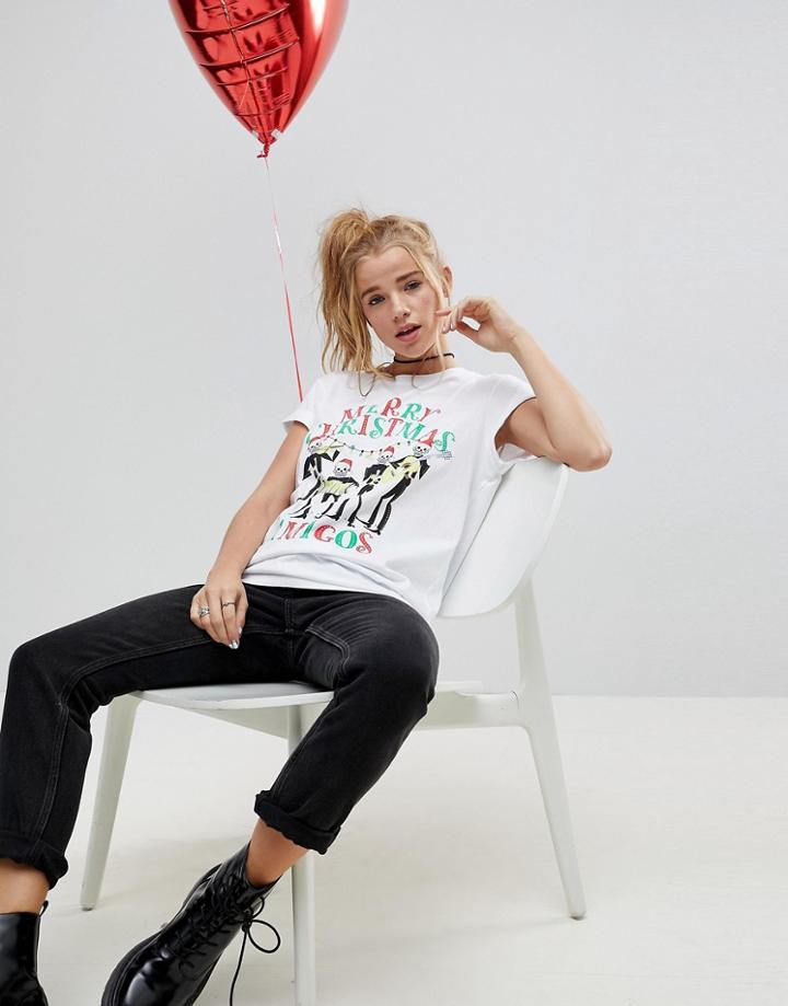 Asos Holidays T-shirt With Skeleton Amigos Print - White