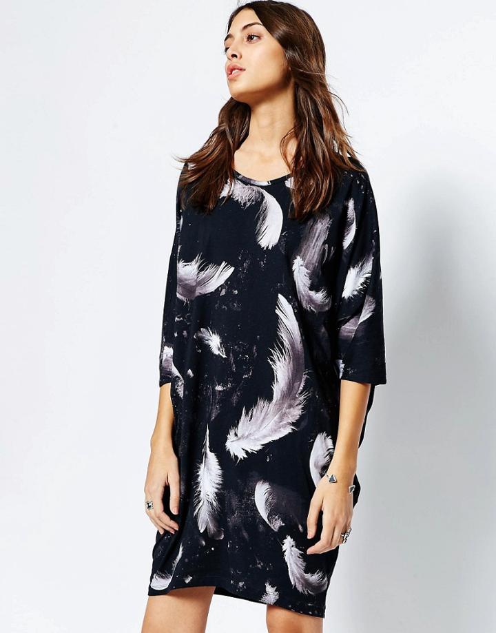 Religion Seclude Jersey Dress In Feather Print - Jet Black