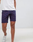 Asos Design Slim Shorts In Navy Windowpane Check - Navy