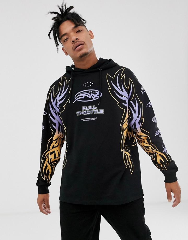 Asos Design Oversized Hoodie With Multiplacement Print In Black - Black