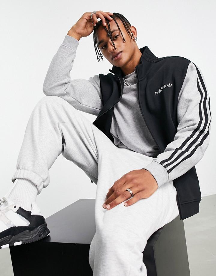 Adidas Originals Sprt Fleece Track Top In Black And Gray