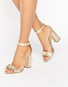 Miss Kg Flounce Gold Bow Heeled Sandals - Gold