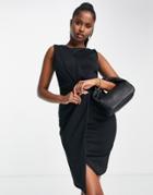 Closet London Scuba Midi Pencil Dress With Wrap Skirt In Black