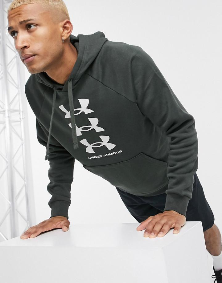 Under Armour Rival Triple Logo Hoodie In Khaki-green