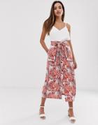 Asos Design Column Midi Skirt In Jungle Floral Print-multi