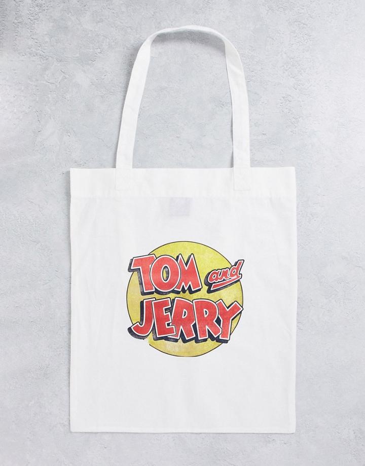 Asos Design Tote Bag With Tom And Jerry Print In White-neutral