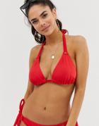 Asos Design Fuller Bust Mix And Match Rib Triangle Bikini Top With Poppers In Red Dd-g - Red