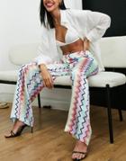 Vila Satin Wide Leg Pants In Pastel Zig Zag Print - Part Of A Set - Multi