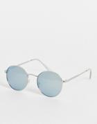 Topman Round Sunglasses With Mirrored Lens-silver